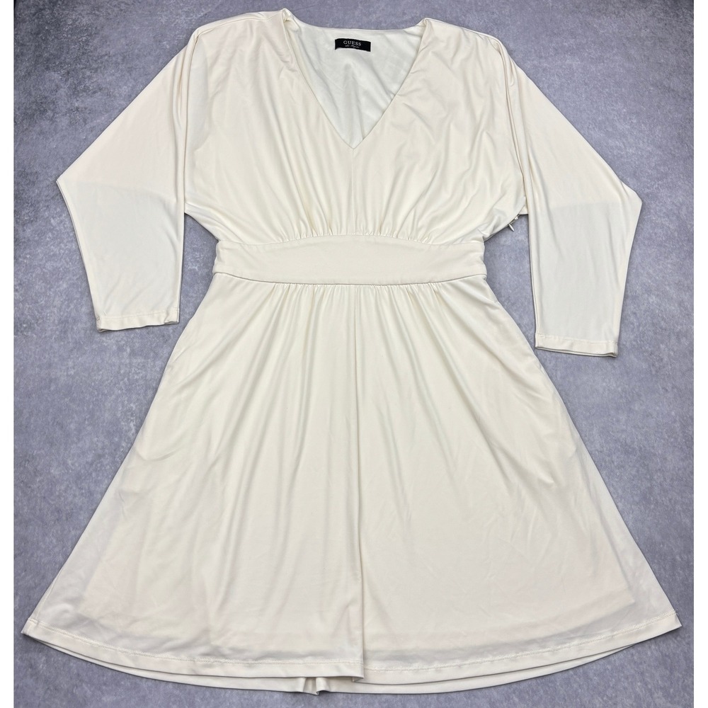GUESS Dress Womens Small Ivory White V-Neck Dolman Sleeve Empire Fit Flare S